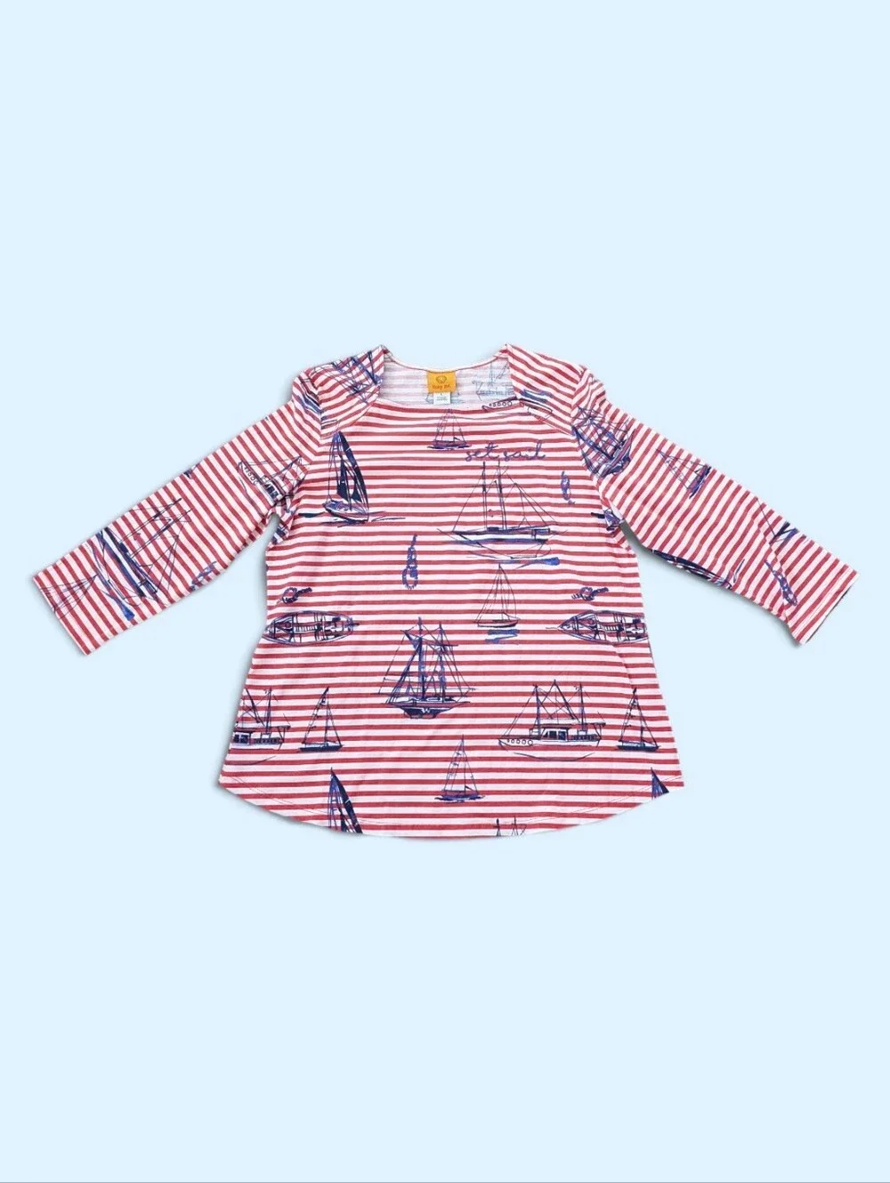 Red White Striped Nautical Top Sailing Coastal Embroidered Size L